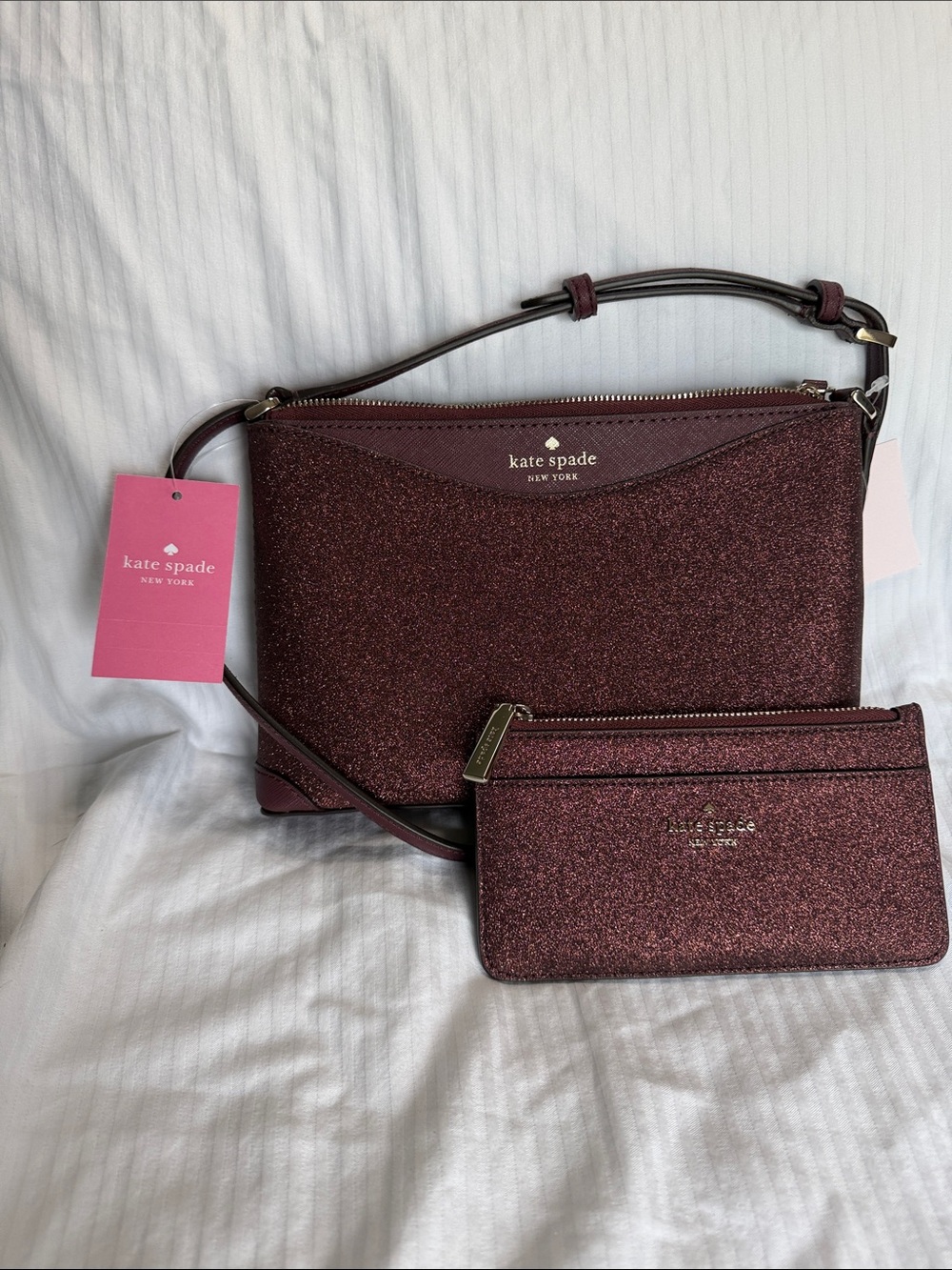 kate spade Glitter Bordeaux Crossbody and Wallet Set